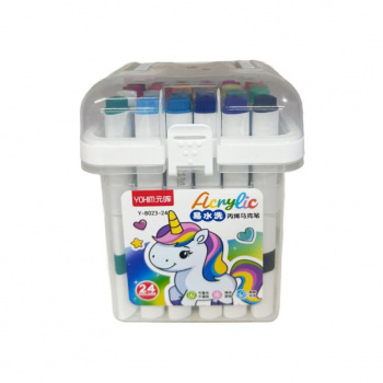 Маркеры арт. Y-8023-24 Акриловые 24 шт. "Единорог" в прозрачном кейсе|