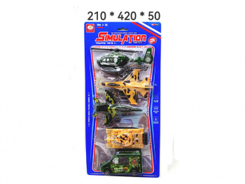 Набор машин арт. 399-357F Военная техника зеленая и оранжевая 5 шт на листе_