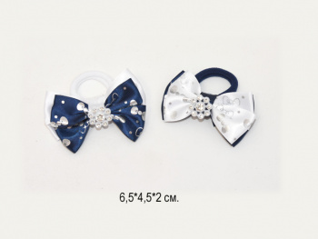 Бант арт. 709-B01-3 Двухцветный рисунок круги серебро на резинке 2 вида (24 шт.) на листе