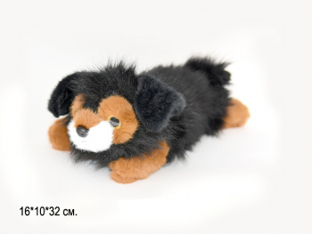 им Собака арт. 2508-30/209168 Длиношерстная черно-рыжая с белым лежит 32 см в пак.