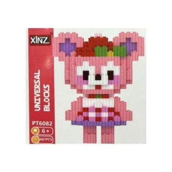 Конструктор арт. PT6082 Микро Розовый мишка в платье 687 дет. в кор.|