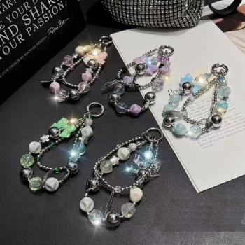 Брелок-подвеска арт. 209411 Двойной с пером-бусиной 1 шт цвета микс в пак.