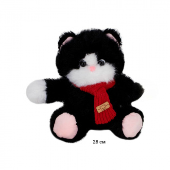 им Кошка арт. 0803-43-2 Черная с белой мордой в шарфе 28 см в пак._