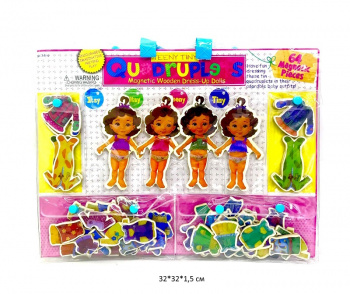 Деревянная игрушка арт. 92-11 Девочки с одеждой магнитн. в прозрач. сумке_