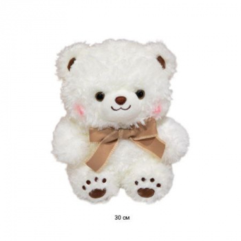 им Медведь арт. 250211-3-209 Белый Мохнатый сидит с бантом 30 см в пак.)
