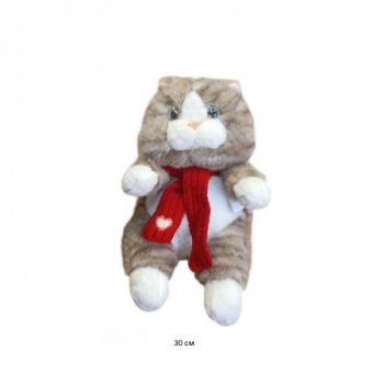 им Кошка арт. YE25219-2-6 Полосатая белый лапки в вязаном шарфе мяукает 30 см в пак.)