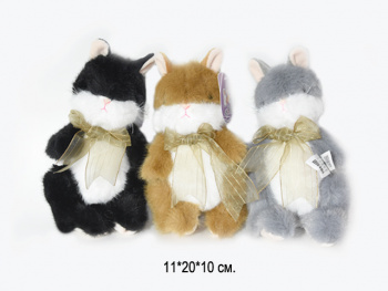 им Зайка арт. 209176 Короткоухий с золотым бантом на шее 20 см цвета микс в пак.