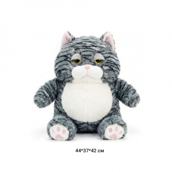 им Кошка арт. DYB-2026-8-1 Серая полосатая сонная усатая 44 см в пак._
