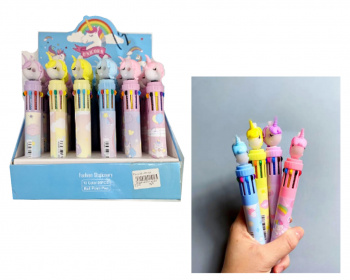 Ручка шарковая арт. 15095-709 Многоцветная (10 цветов) Единорог 1 шт. цвета микс (36 шт.) шоубокс