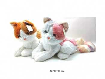 им Кошка арт. 0803-64 Белая с пятнами, полосатым хвостом 42*34*25 см в пак._