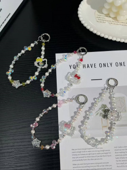 Брелок-подвеска арт. 209399 Кошка в стразах и жемчужины 1 шт цвета микс в пак.