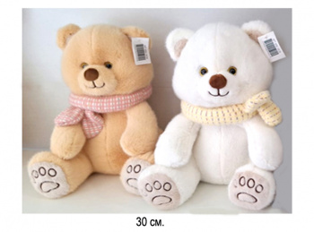 им Медведь арт. 9592/30 В вязаном шарфе цвета микс 30 см в пак.